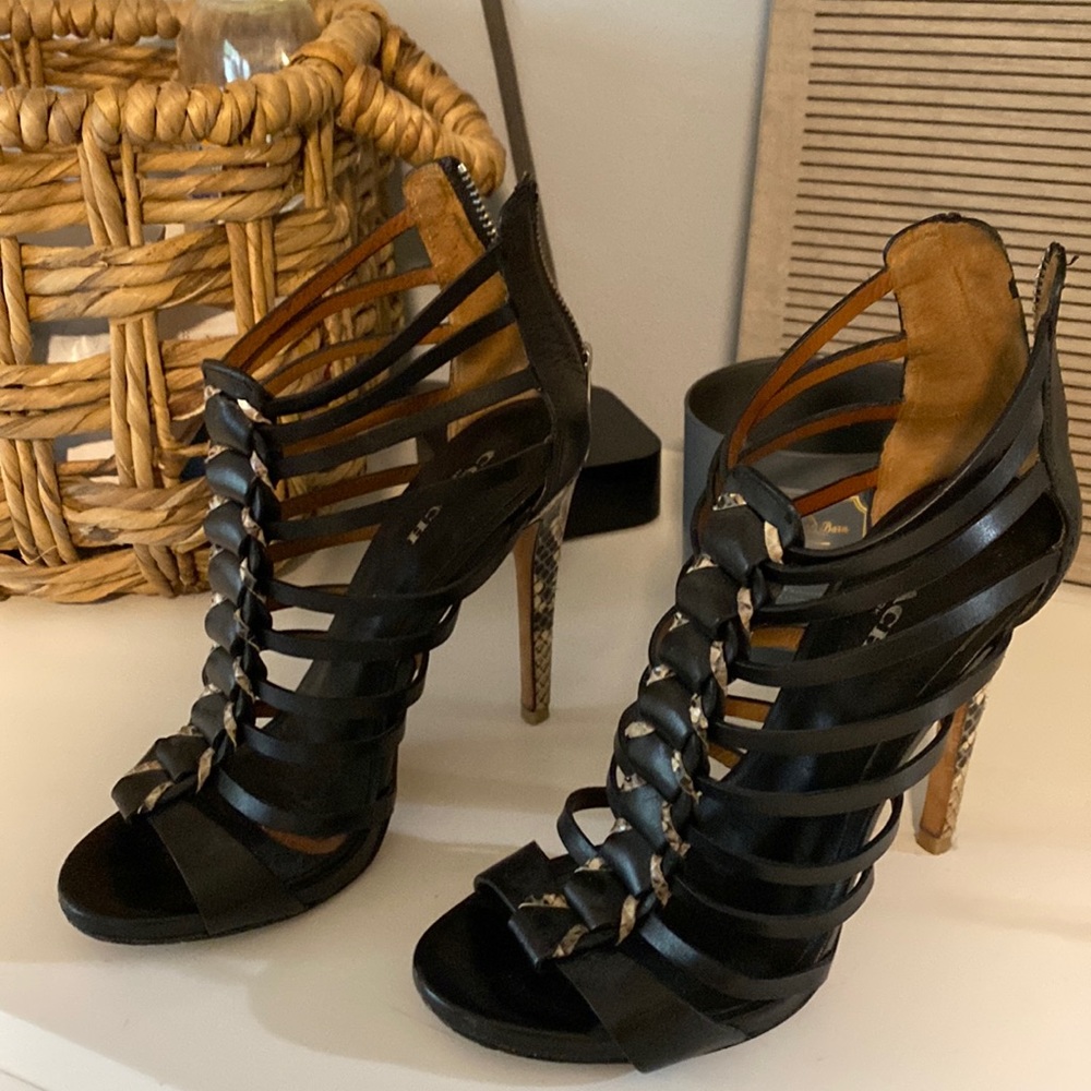 Coach heels. Black with snake skin heel
